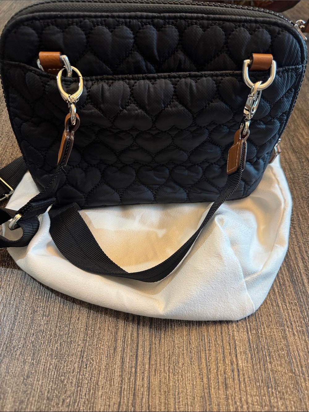 Brighton Black Quilted Heart Crossbody with Metal Logo Plaque - Picture 3 of 5